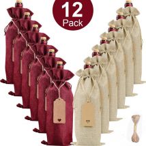 12 Pièces Sacs à Vin en Toile de Jute avec Cordon de Serrage pour Bouteille de Vin pour Fête Mariage Anniversaire Noël - Sollbry