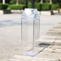 Sollbry - 2 Pièces Bouteilles en Carton de Lait Transparent, 500ml Bouteille d'eau en Plastique Réutilisable, Facile à Transporter, Adaptée aux