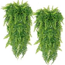 2 pièces fausses plantes suspendues, fausses fougères suspendues, plantes artificielles suspendues, plantes en plastique résistantes aux uv pour mur