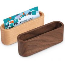 Sollbry - 2 Pièces Porte Cartes de Visite en Bois, Support de Carte de Visite de Bureau Présentoir Boîte de Rangement de Carte de Bureau