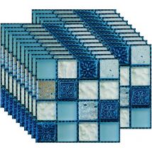 20PCS Autocollant Carreau, Auto-Adhésif Autocollant Fond D'écran Résistant à la Chaleur Étanche Dosseret pour Cuisine Salle de Bâton Mosaïque Bleu