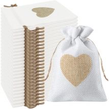 Sollbry - 24Pcs Motif de Coeur Sachets en Toile de Jute Pochettes 10 14CM, pour Dragees Mariage pour Bonbons Adeaux Cadeau Baptême Anniversaire Noël