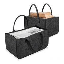 Sollbry - 2X sac en feutre, Pliable panier buche transportable polyvalent et grande taille Avec anses Pour bois de cheminée, journaux et boutique,