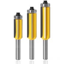 3Pcs 8mm Tige Fraise Defonceuse, Fraise à Bois 4 Flûte Fraise à Copier avec Roulement Supérieur Diamètre de Coupe 14mm/16mm/16mm Fraise pour