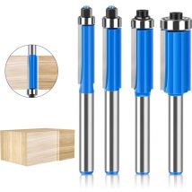 4 Pcs Set Fraise Defonceuse 8mm Tige, Fraise a Copier a Bois, Fraises pour Défonceuses avec Roulement Supérieur, Fraise pour Affleurer, pour