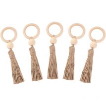Sollbry - 5 Pièces Rond de Serviette en Bois,Boucle de Serviette bohème,Ronds de Serviette en Toile de Jute,pour décoration de Table, Mariage
