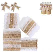 5 Rouleaux de Ruban Jute dentelle, Ruban Toile de Jute Blanche, Décoration Rustique - Jute Rouleau Toile de Jute, Parfait pour l'Artisanat, de