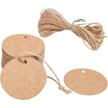 50 pièces d'étiquettes rondes en papier kraft, étiquettes en papier kraft avec un diamètre de ficelle de 5,5 cm, adaptées à l'emballage de cadeaux de