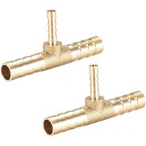 Sollbry 8mm x 4mm x 8mm Raccord Cannelé Tuyau Laiton Réducteur Barbelé Forme T 3 Voie Barbelé Connecteur Air Eau Carburant Gaz 2Pcs