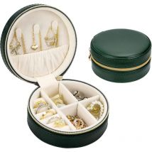Sollbry - Boîtes à Bijoux Étui à Bijoux de Voyage Ronde Petite Organiseur à Bijoux en Cuir pu avec Fermeture Éclair Boîtes de Rangement de Bijoux