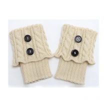 Chaussettes courtes tricotées à boutons tendance pour femmes, jambières pour filles - Beige - Sollbry