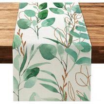 Chemin de table motif feuilles vertes printemps été décoration de table rustique rustique chemin de table pour table de cuisine bohème table à manger