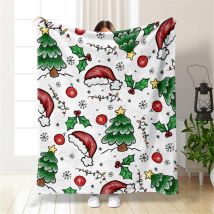 Couverture Plaid de Noël Chaud Doux Couverture en Flanelle Couverture Polaire de Noël Couverture en Peluche de Noël Couverture lit 1/2 Personnes Jeté