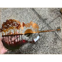 Sollbry - Décoration murale de guitare en métal, cadeaux de musique, décoration murale de musique, décor de coucher de soleil, cadeau de joueur de