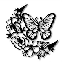 Sollbry - Décoration murale en métal noir en forme de lune, papillon bohème à suspendre pour maison, chambre à coucher, salle de bain, jardin, cour,