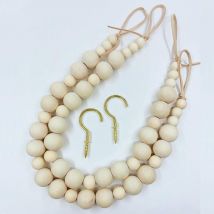 Embrasse de rideau en perles de bois, support de rideau en perles, style Boho, décoratif, avec crochets, pour salon - Sollbry