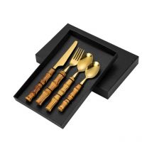 Ensemble d'ustensiles de cuisine occidentaux en acier inoxydable, couteau à steak occidental, fourchette et cuillère (ensemble de 4 pièces) (poignée