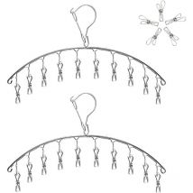 Sollbry Étendoir à Linge à Suspendre Acier Inoxydable,Etendoir Chaussette,Cintre de Chaussette Séchoirs Cintre avec 10 Pinces pour Serviette,