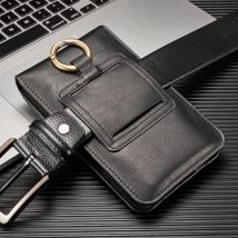 Sollbry Étui de ceinture pour hommes, pochette de ceinture en cuir pour téléphone portable universel (noir)
