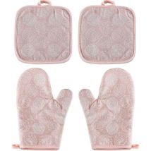 Gants de Four, 1 Paire Gants de Cuisine Coton avec 2 Maniques Cuisine, Lavable Gant Cuisine Four, Gants de Cuisine Antidérapants, Gant Cuisine Anti
