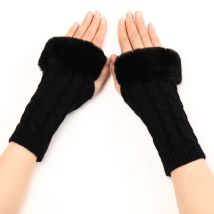 Gants Sans Doigts Chauffe-poignets en Cachemire Poilue Peluche Gants Thermiques avec Trou pour le Pouce Sans Doigts Chauds Pour Femme et Fille