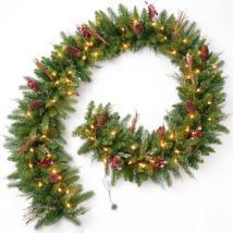 Guirlande de Noël pré-éclairée de 9 pieds, 50 lumières, à brancher, décoration de vacances, cheminée, escalier, manteau de porte, intérieur ou
