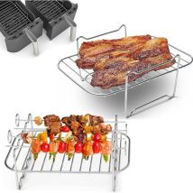 Heißluftfritteusen-Gestell, doppellagiges Gestell mit Spieß, rechteckiges Heißluftfritteusen-Zubehör zum Kochen und Braten, 2er-Pack – ofen- und