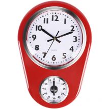 Sollbry - Horloge Murale de Cuisine avec Minuterie Horloge Murale de Cuisine Rouge Verre Abs Rouge Vintage Mur Grande Horloge de Surveillance Maison