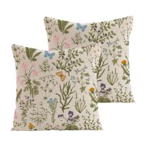 Housse de Coussin 45x45 cm Lot de 2 Housses Coussins Décoratifs Motif Plante à Fleurs Sauvages Vert Sauge pour Maison Salon Chambre Lit Extérieur