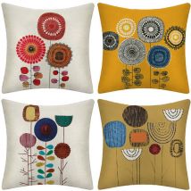 Housse de Coussin Lot de 4 Housse Coussin en Lin Coussins de Canapé Modernes Florale Peinture Coussin Canape Chambre Canapé Extérieur Housse Oreiller