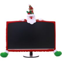 Housse de moniteur d'ordinateur de Noël avec Père Noël Noël décoratif élastique de 19 à 27 pouces Housse anti-poussière pour pc, tv, ordinateur