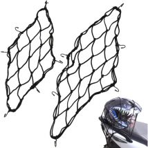 Ilet de Rangement Moto, 2 Pieces Casque de Moto à Net (30 x 30cm, 40 x 40cm) avec 6 Crochets pour pour Vélo Filet Moto Filet Bagage Filet Transport