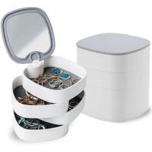 Jewelry Box, Rotating Jewelry Box, Jewelry Box with Mirror, White Travel Jewelry Box, Rotating Small Jewelry Storage Box, for Necklace Bracelet Ring