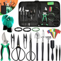 Kit Bonsai 24 Pièces Outils Bonsai avec Ciseaux pour Bonsaï, Fil de Ligature pour les Bonsaïs, Mini Râteau et Pelle, Sécateurs de Jardin - Sollbry