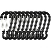 Lot de 10 mousquetons en aluminium avec mousqueton pour porte-clés Paracord Activités de plein air Randonnée Camping (Noir, 46 x 23 mm) - Sollbry