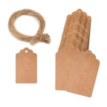 Lot de 100 étiquettes cadeaux en papier kraft avec corde de 20 m, étiquettes à suspendre en papier kraft, étiquettes vintage à suspendre - Sollbry