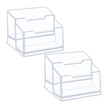 Lot de 2 Porte Carte de Visite Acrylique, Présentoir de Carte de Visite, Support Carte de Visite Transparente à 2 Compartiments Contient Jusqu'à 200