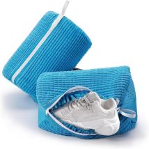 Lot de 2 sacs de lavage à chaussures avec fermeture éclair, Sac de lavage de chaussures en chenille, pour machine à laver et sèche-linge, bleu