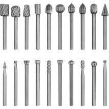 Lot de 20 Fraises Rotatives hss Burrs Rotatives en 3mm Tige, Coupe Rotative Bavure Outil Routage de Bois en Acier Rapide pour Fraisage Sculpture