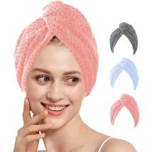 Lot de 3 serviettes à cheveux en microfibre, serviette pour cheveux pour femme, serviette pour cheveux bouclés, serviettes de tête pour femme,