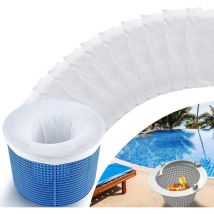 Lot de 30 chaussettes filtrantes pour écumoire de piscine, chaussettes blanches pour écumoire, chaussettes filtrantes pratiques pour piscine,