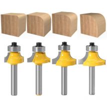 Sollbry - Lot de 4 Fraises Rondes à Bords Arrondis Avec Tige de 6 mm, Fraises à Défoncer en Carbure Avec Roulement Pour le Travail du Bois