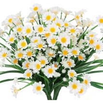 Sollbry Lot de 4 marguerites artificielles d'extérieur résistantes aux UV, faux feuillage, plantes artificielles, arbustes, buissons en plastique