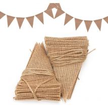 Lot de 48 Drapeaux,Guirlande de fanions, triangulaires,Bannière en Toile de Jute,Guirlande Fanion Jute(Marron) - Sollbry