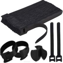 Lot de 50 serre-câbles noirs multi-usages réutilisables - 12 x 150 mm - Résistants à la chaleur - Pour câble usb - Organisateur de bureau - Sollbry