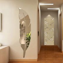 Miroir acrylique 3D - Décoration murale - Forme de plume - Décoration murale autocollante , 73 18 cm, Argent - Sollbry