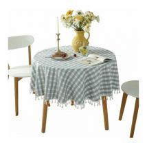 Nappe ronde en coton et lin Nappe à franges anti-taches Protège-table lavable,.140x140cm - Sollbry
