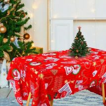Sollbry - Nappes de Noël,220 x 150cm Nappe de Table de Noël Rouges Nappe de Table Lavable Rectangulaire Résistant à l'huile Imperméable à l'eau Linge