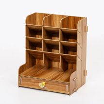 Sollbry - Organiseur de bureau en bois avec compartiments et tiroir, rangement durable et vernis brillant pour papeterie et objets personnels,