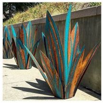 Sollbry - Ornement de jardin en métal plante d'agave ornement de jardin Sculpture en métal rustique statue de jardin rustique 65 cm 9 feuilles